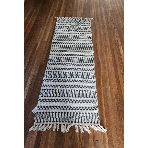 Other - The Farmhouse by Rachel Ashwell Rug Black Cream Shabby Chic Cotton Woven Runner